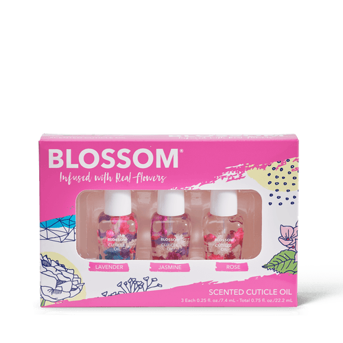 Blossom 3-piece scented cuticle oil set - lavender, jasmine, and rose all infused with real flowers
